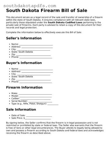 Legal Firearm Bill of Sale Form for the State of South Dakota