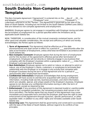 Legal Non-compete Agreement Form for the State of South Dakota