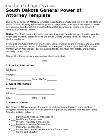 Legal General Power of Attorney Form for the State of South Dakota