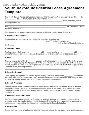 Legal Residential Lease Agreement Form for the State of South Dakota
