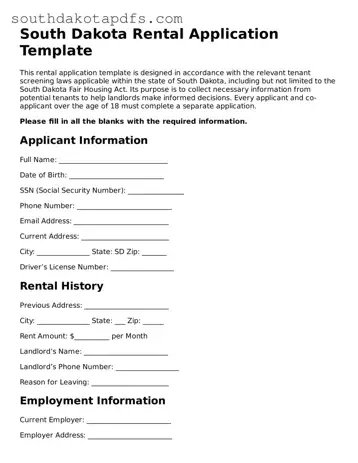 Legal Rental Application Form for the State of South Dakota