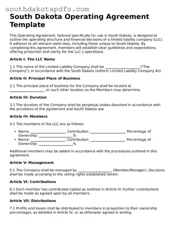 Legal Operating Agreement Form for the State of South Dakota