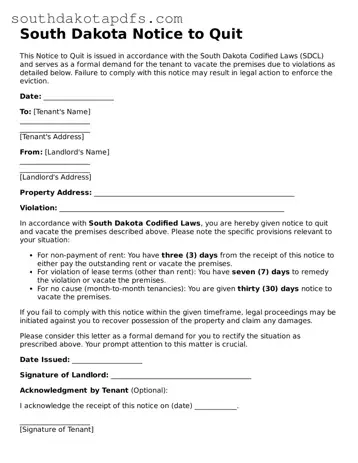 Legal Notice to Quit Form for the State of South Dakota