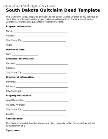 Legal Quitclaim Deed Form for the State of South Dakota