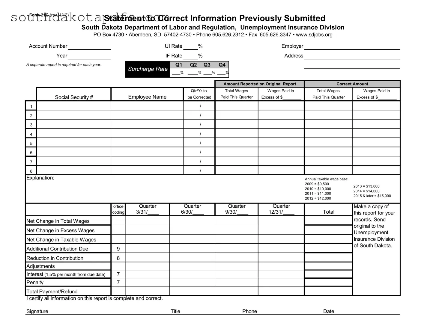 Fill in a Valid South Dakota From 21C Form
